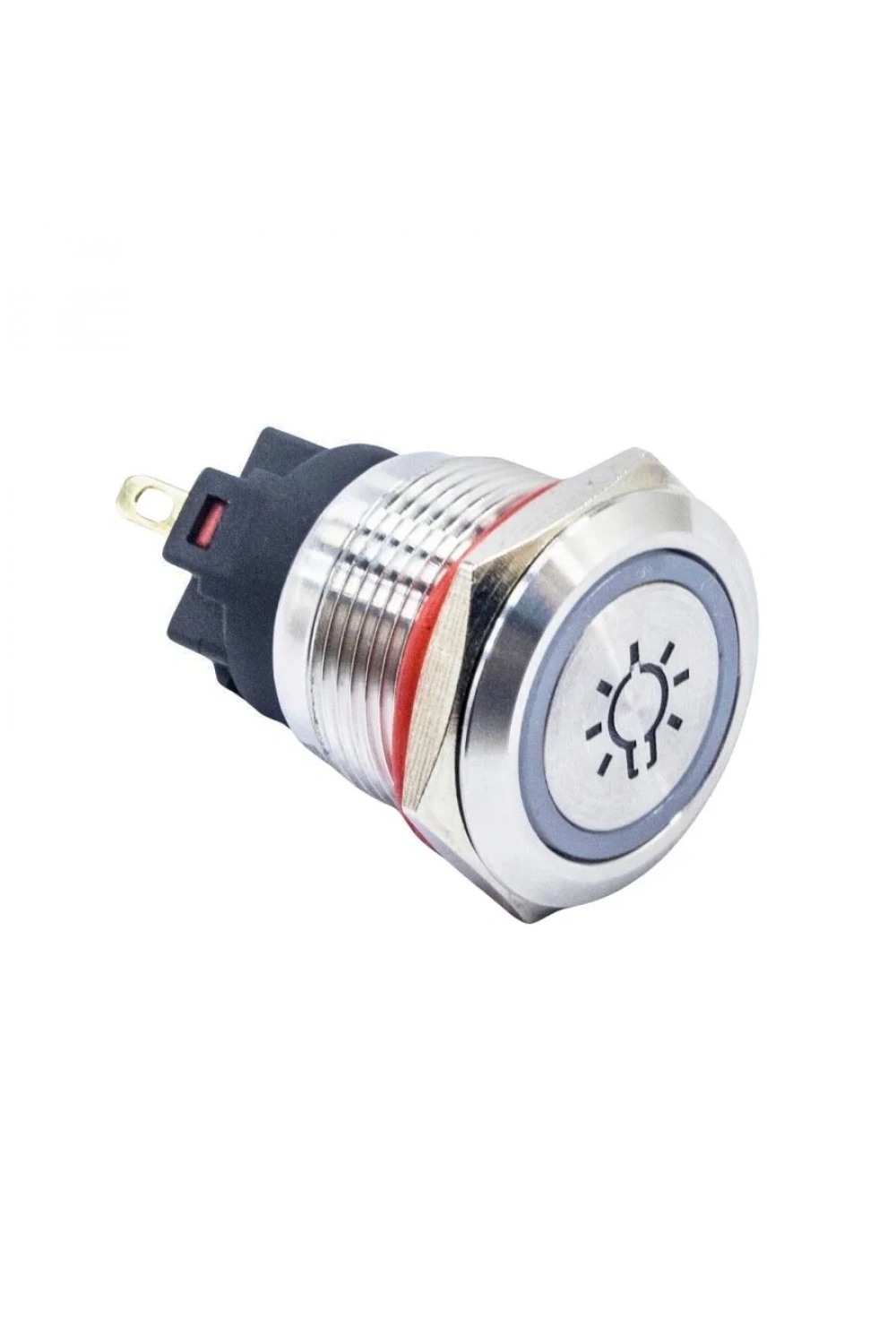 19FXHX 19mm Düz Anahtarlı Işıklı Led İşaretli Metal Buton - Beyaz