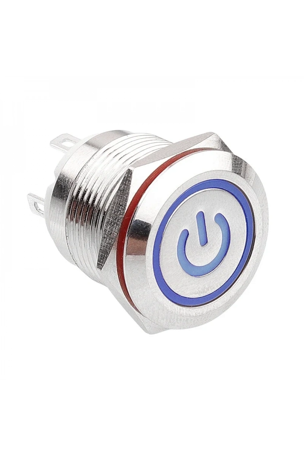 19H-P1-EC 19mm Düz Yaylı Işıklı Power Metal Buton - Mavi