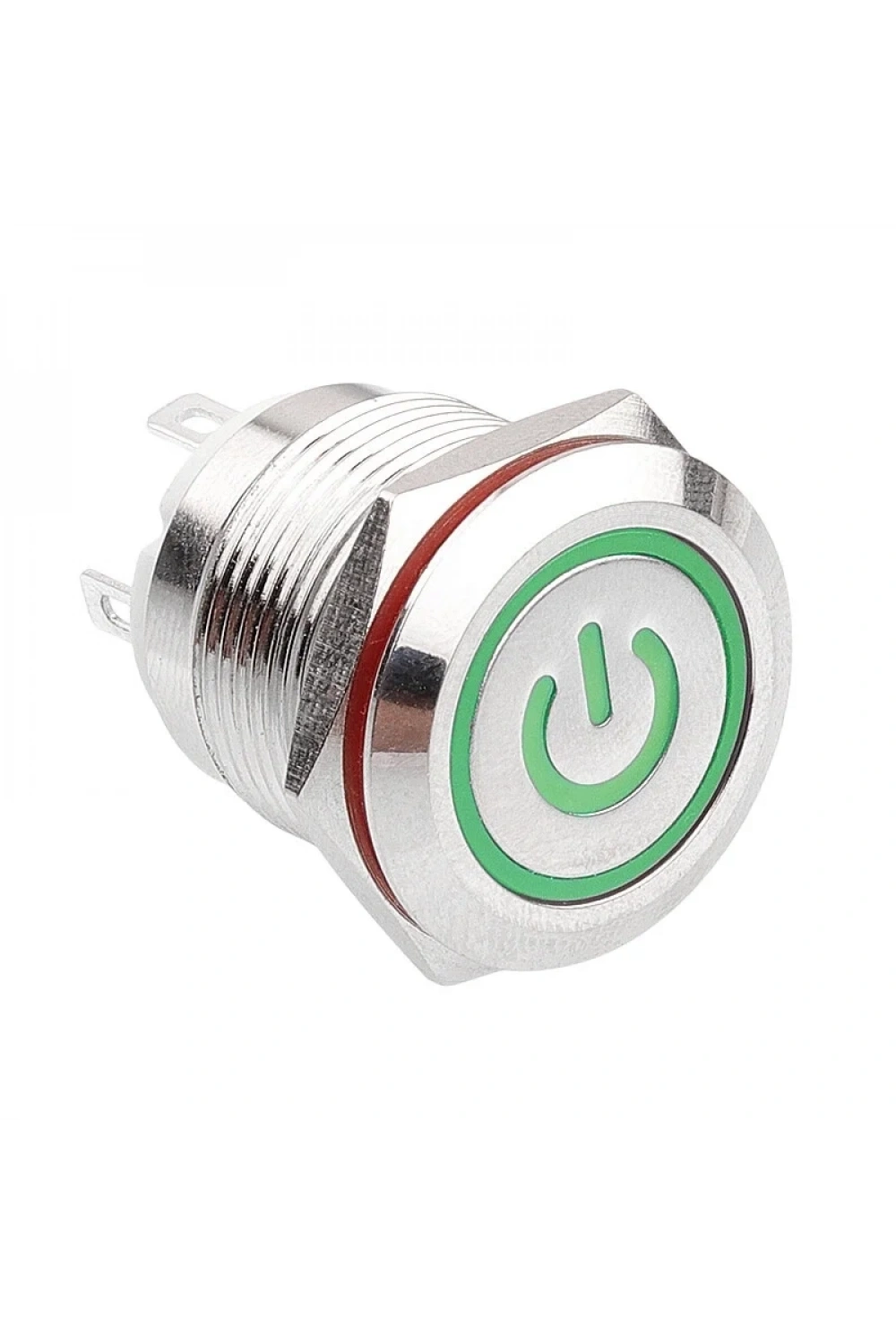 19H-P1-EC 19mm Düz Yaylı Işıklı Power Metal Buton - Yeşil