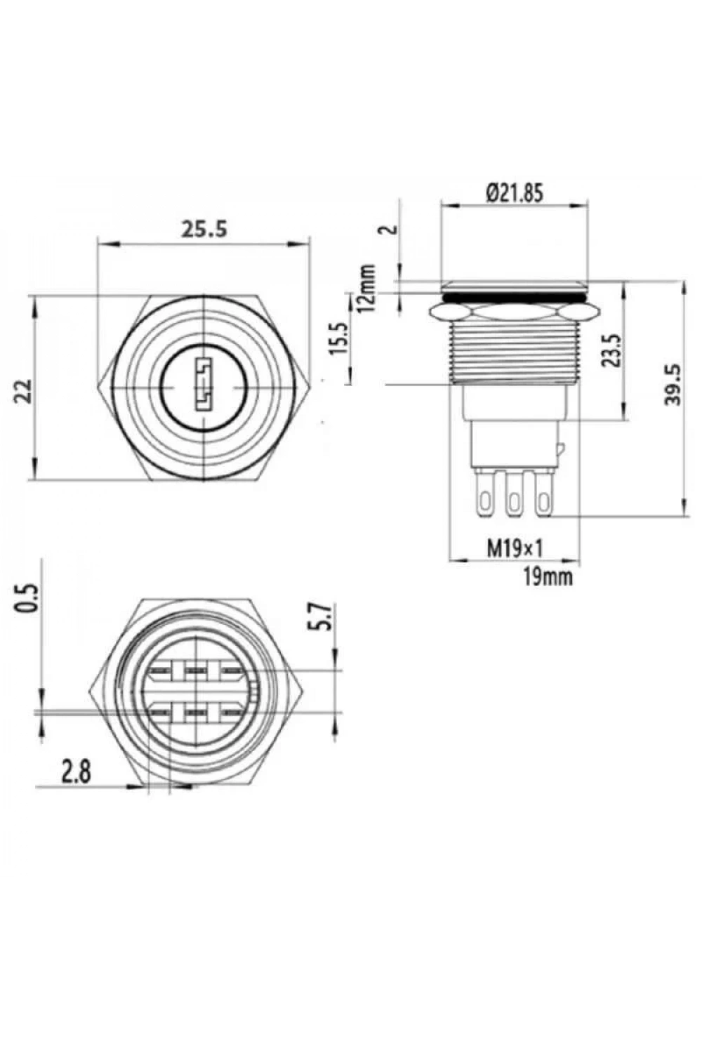 19Y-P1 19mm Anahtarlı Mandal Buton 1NO+1NC