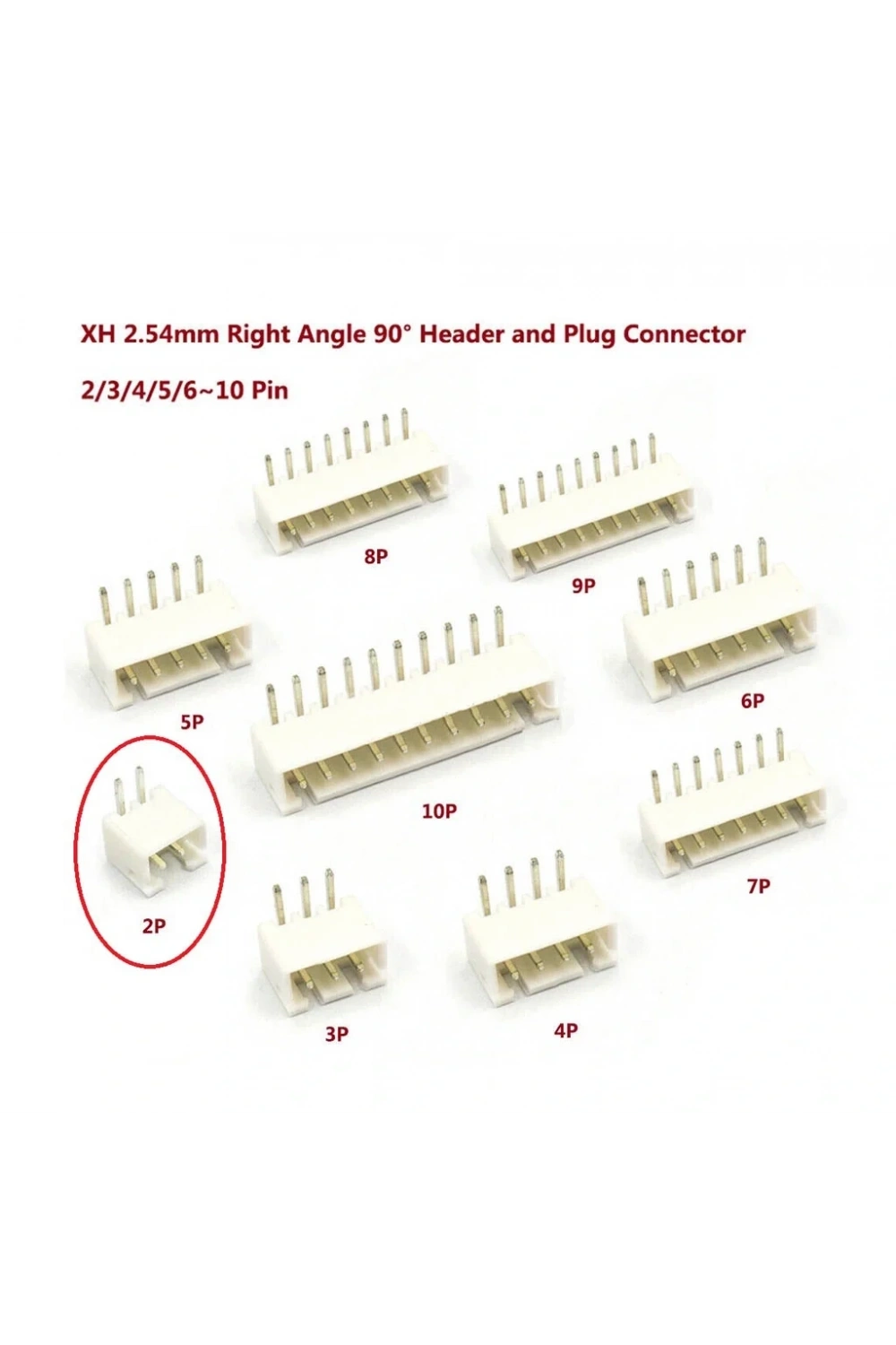 2 Pin JST-XH 2.54 Tunik Konnektör Erkek Eğik 90°