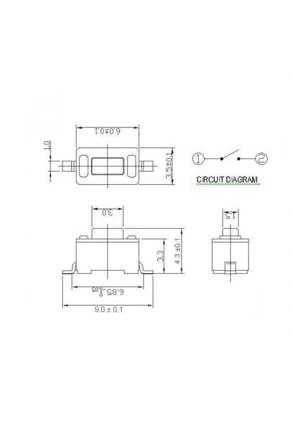 2 Pinli 3x6x4.3mm SMD Buton