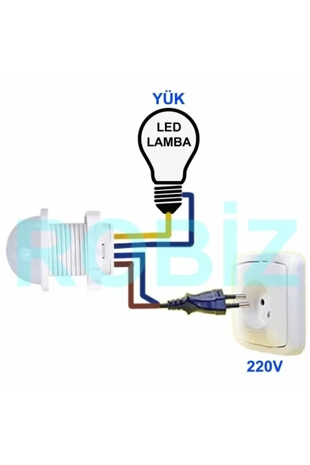 220V Hareket Pır Sensörü - Otomatik Lamba Sensörü 25cm Kablolu