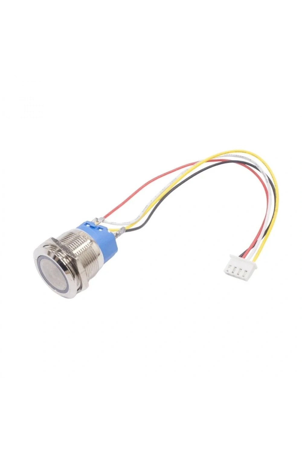 22mm Düz Yaylı Mavi Işıklı Metal Buton - Kablolu