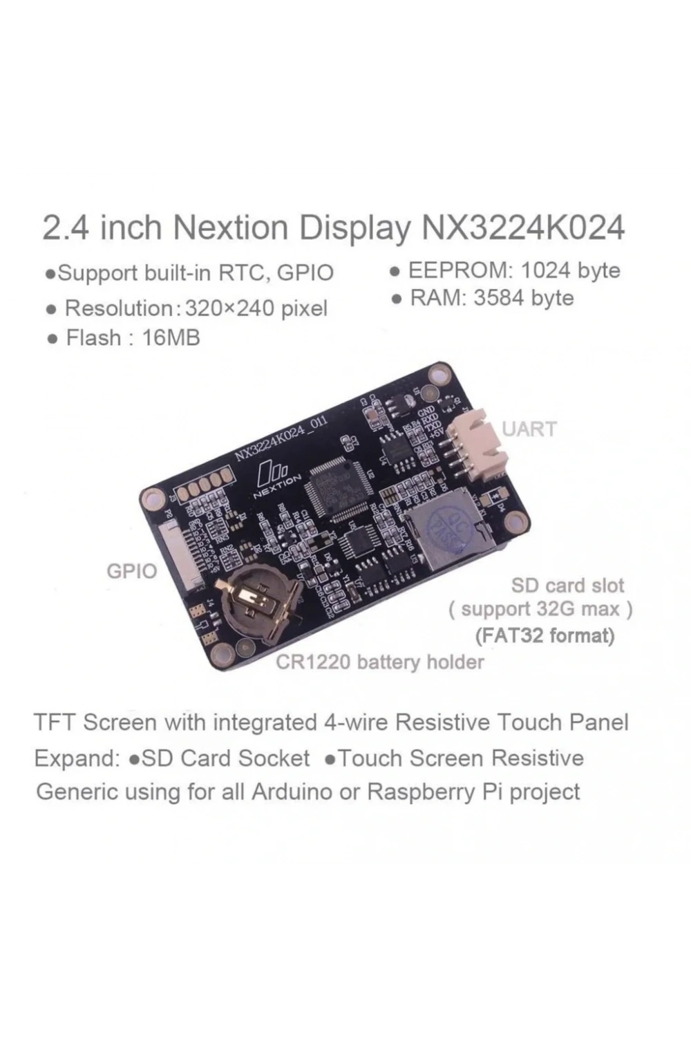 2.4 Inch Nextion Ekran 16MB Dahili Hafıza NX3224K024