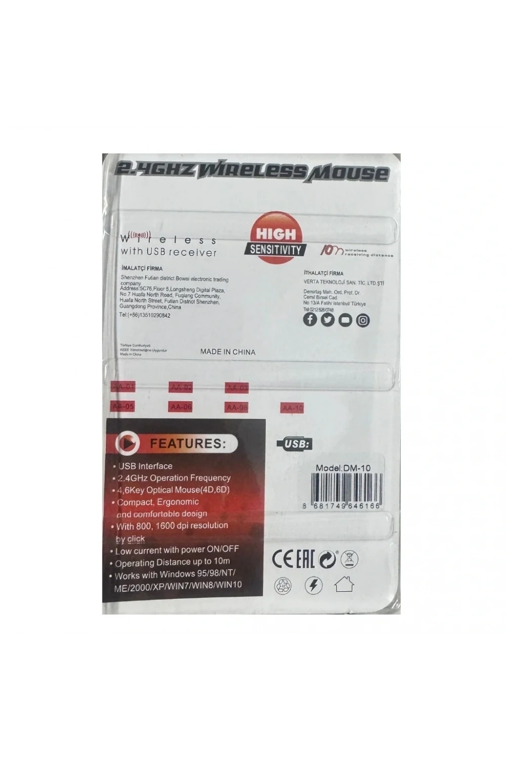 2.4GHz USB Alıcılı Wireless Mouse Kablosuz Bilgisayar Faresi Mavi DM-10