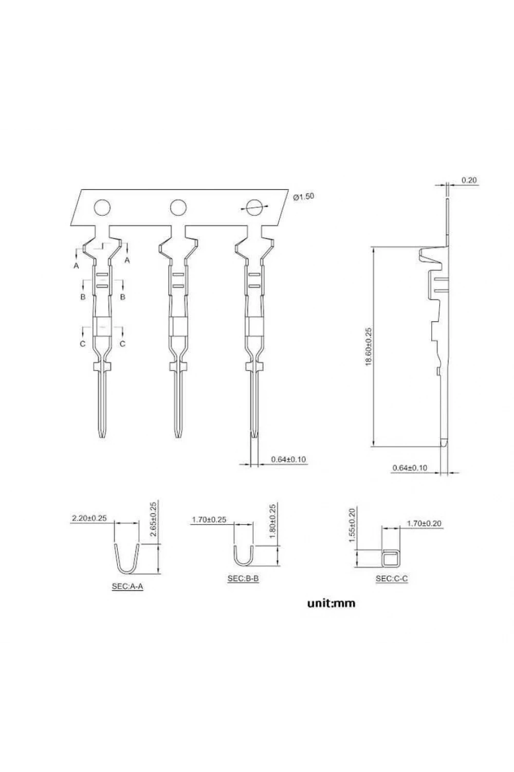 2.54mm Dupont Konnektör Erkek Terminali