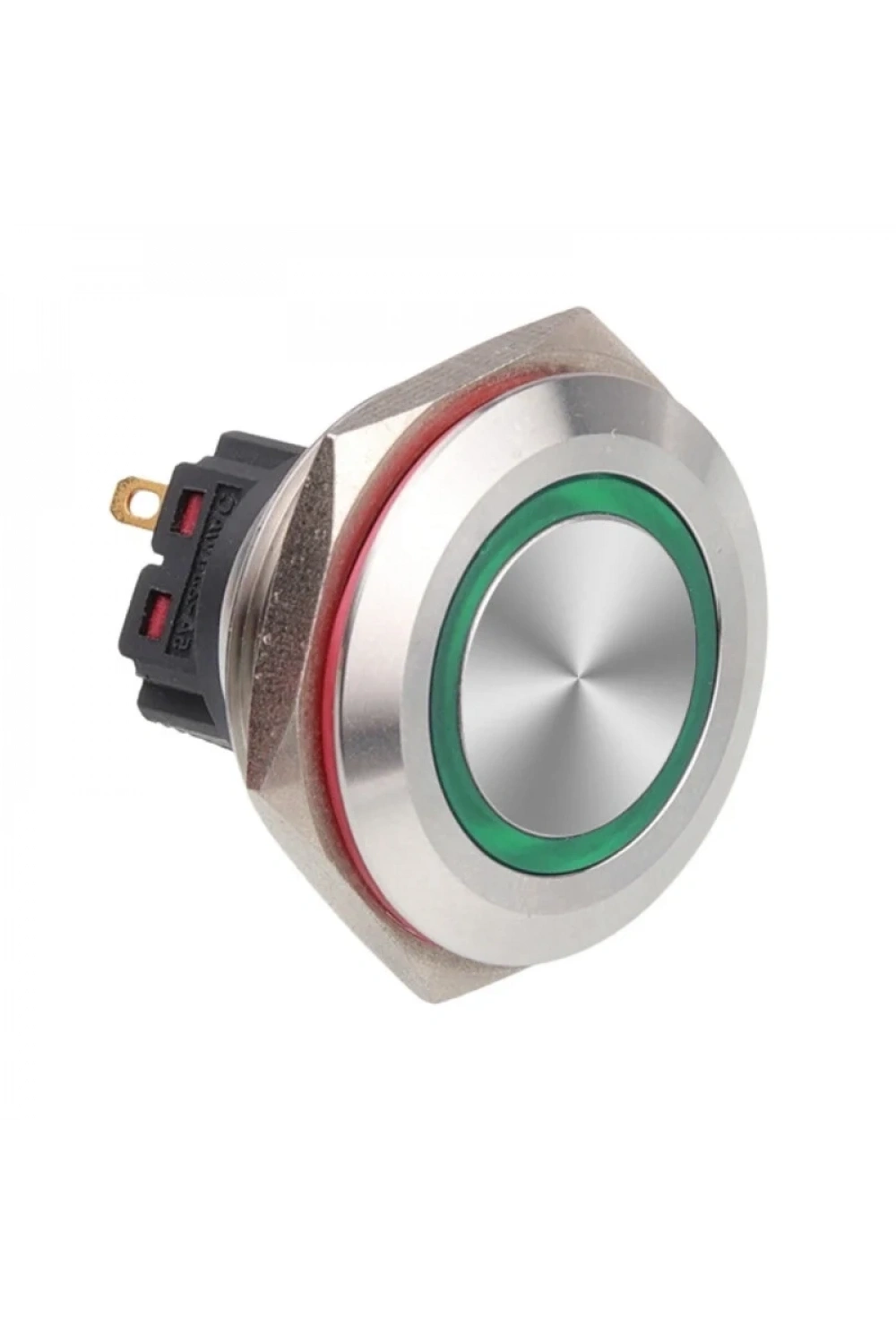 28B-P1Z-E 28mm Düz Anahtarlı Işıklı Metal Buton - Yeşil