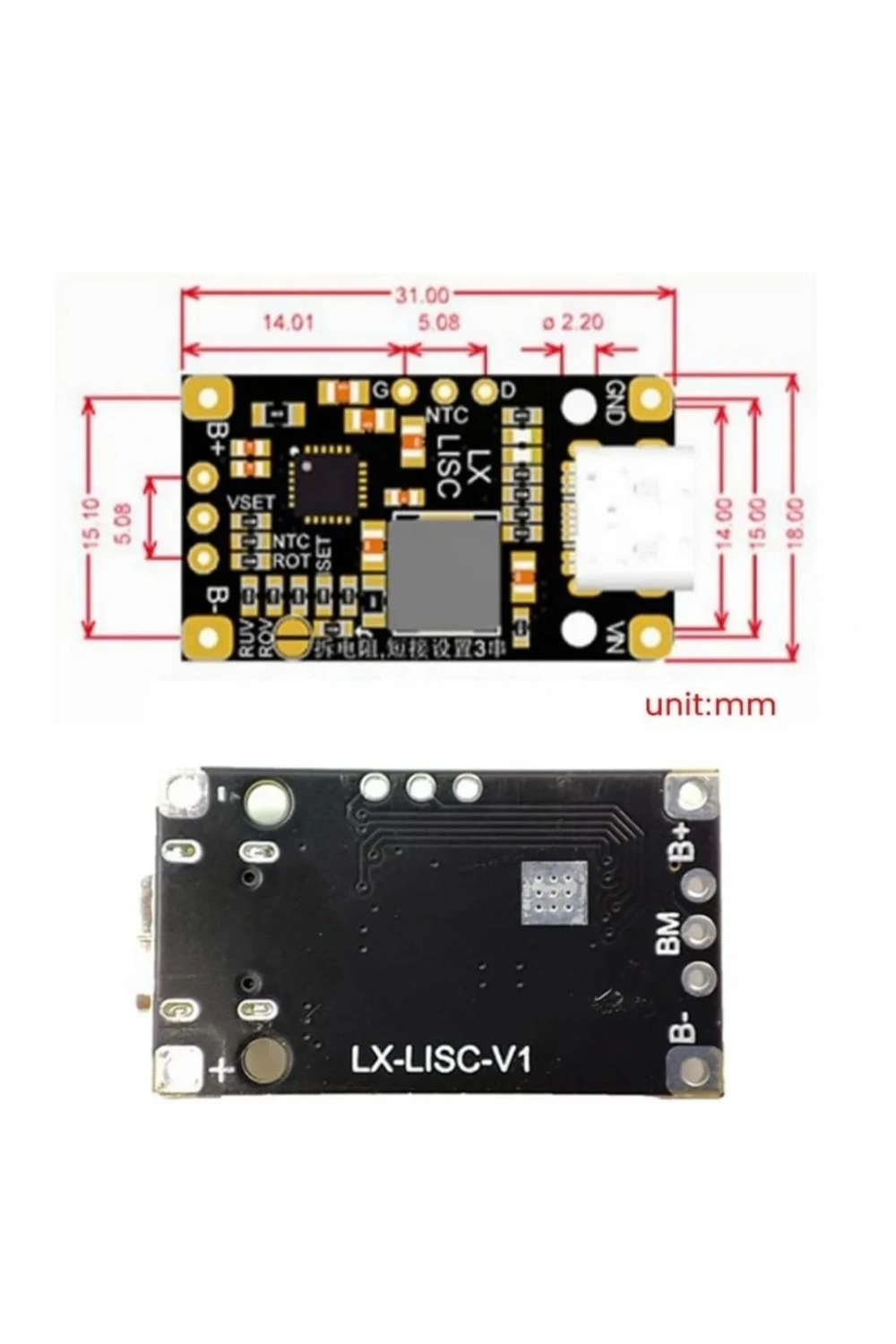 2S 7.4V Lityum Pil Şarj Kontrol Devresi Type-C
