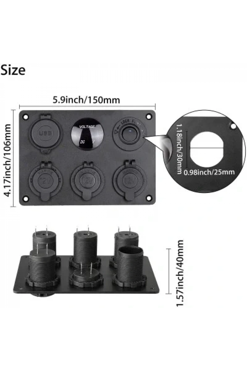 3lü Dişi Çakmaklık Soketi 2x5V USB Voltaj Göstergeli ve Mavi Nokta Işıklı Anahtar Switch Panel