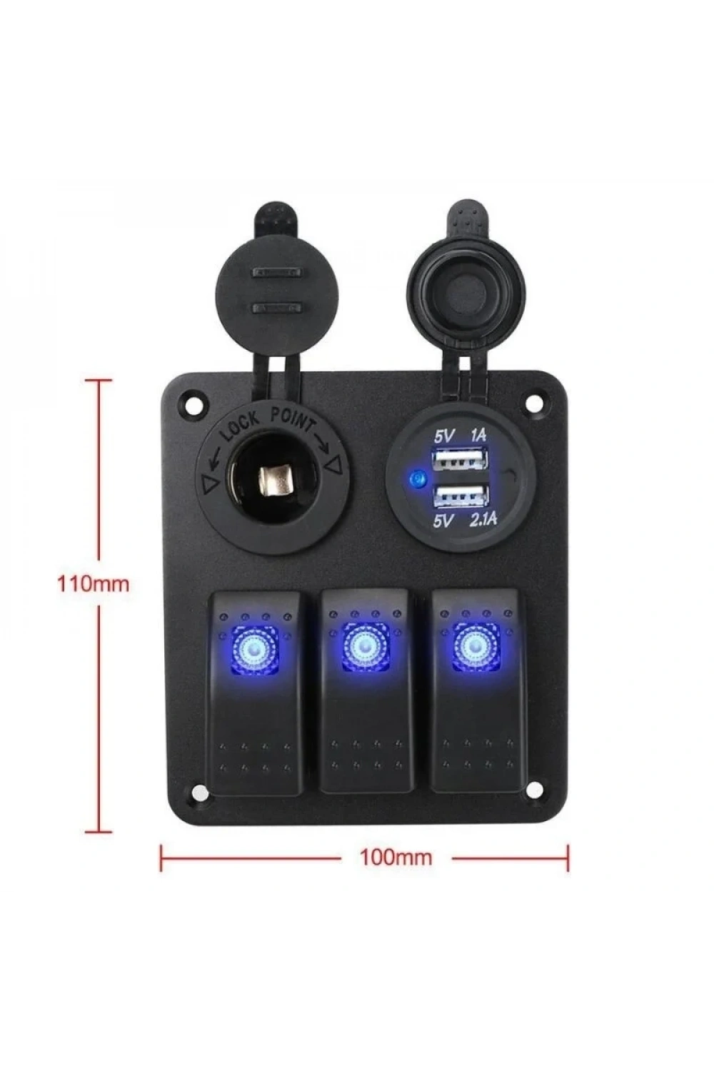 3lü ON-OFF Işıklı Anahtar Switch Panel 2x5V USB ve Çakmaklık Çıkışlı