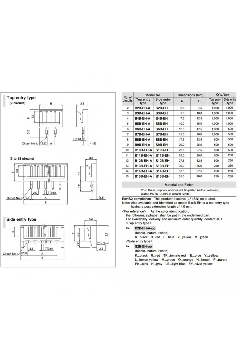 3 Pin JST-EH 2.5mm Düz Konnektör Erkek B3B-EH-A(LF)(SN)