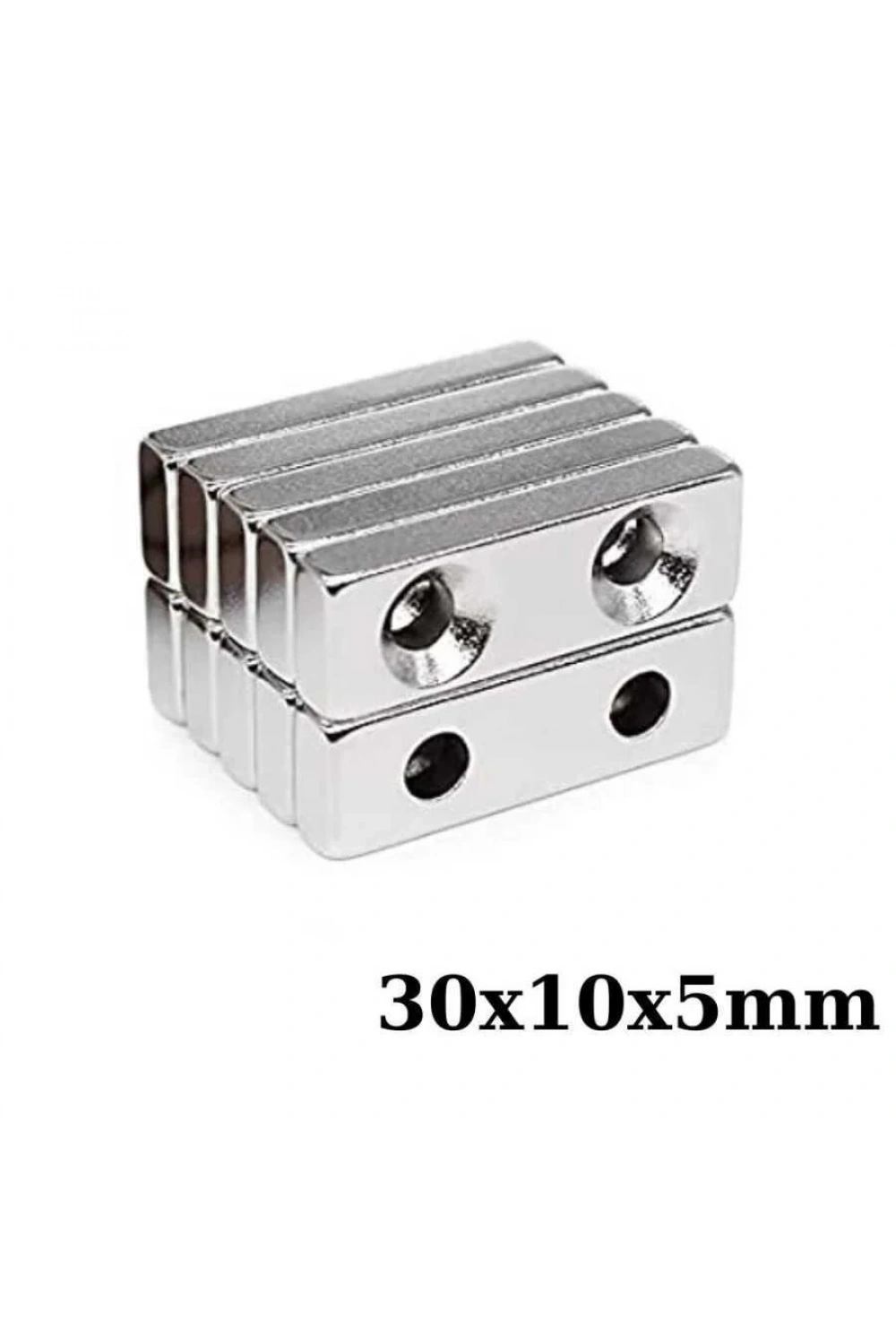 30x10x5-5mm Çift Havşa Delikli Neodyum Güçlü Mıknatıs - Neodim Magnet