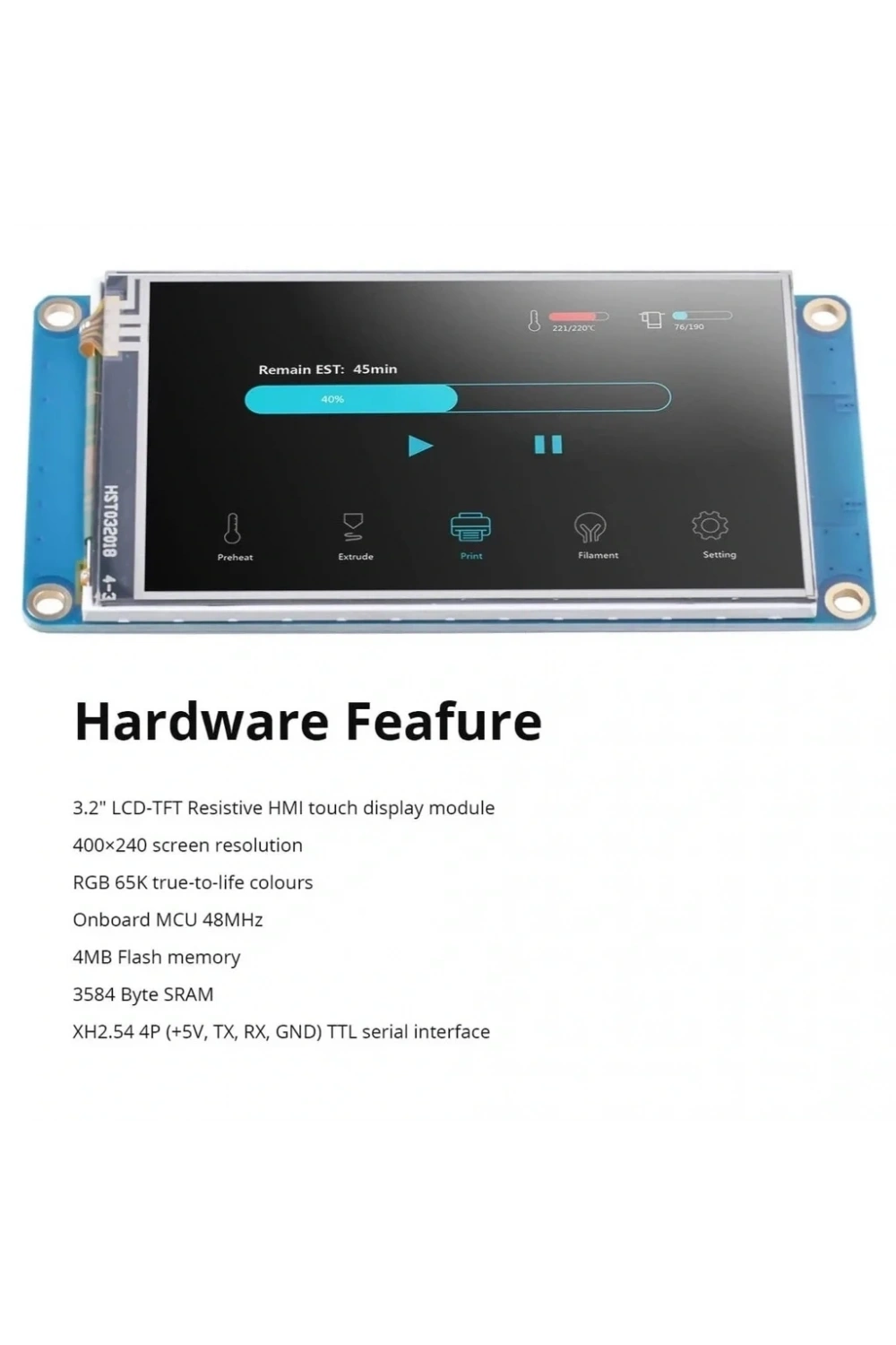 3.2 Inch Nextion 4MB Dahili Hafıza NX4024T032