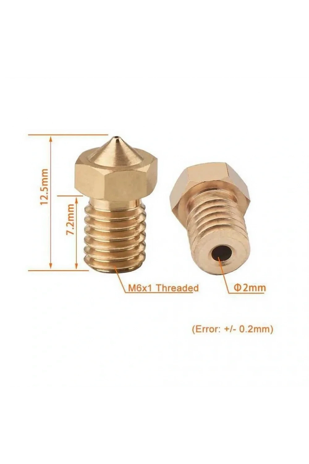 3D Yazıcı-Printer M6 1.75mm / 0.3mm V5-V6 Pirinç Nozzle
