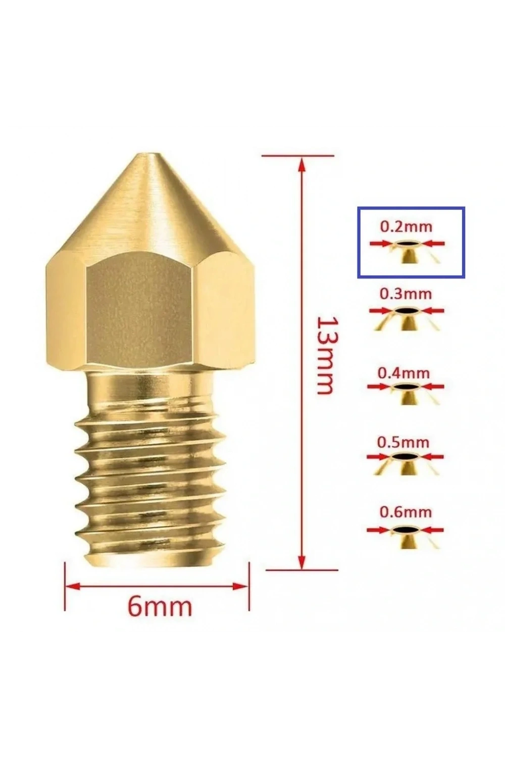 3D Yazıcı-Printer MK8 0.2mm Pirinç Nozzle
