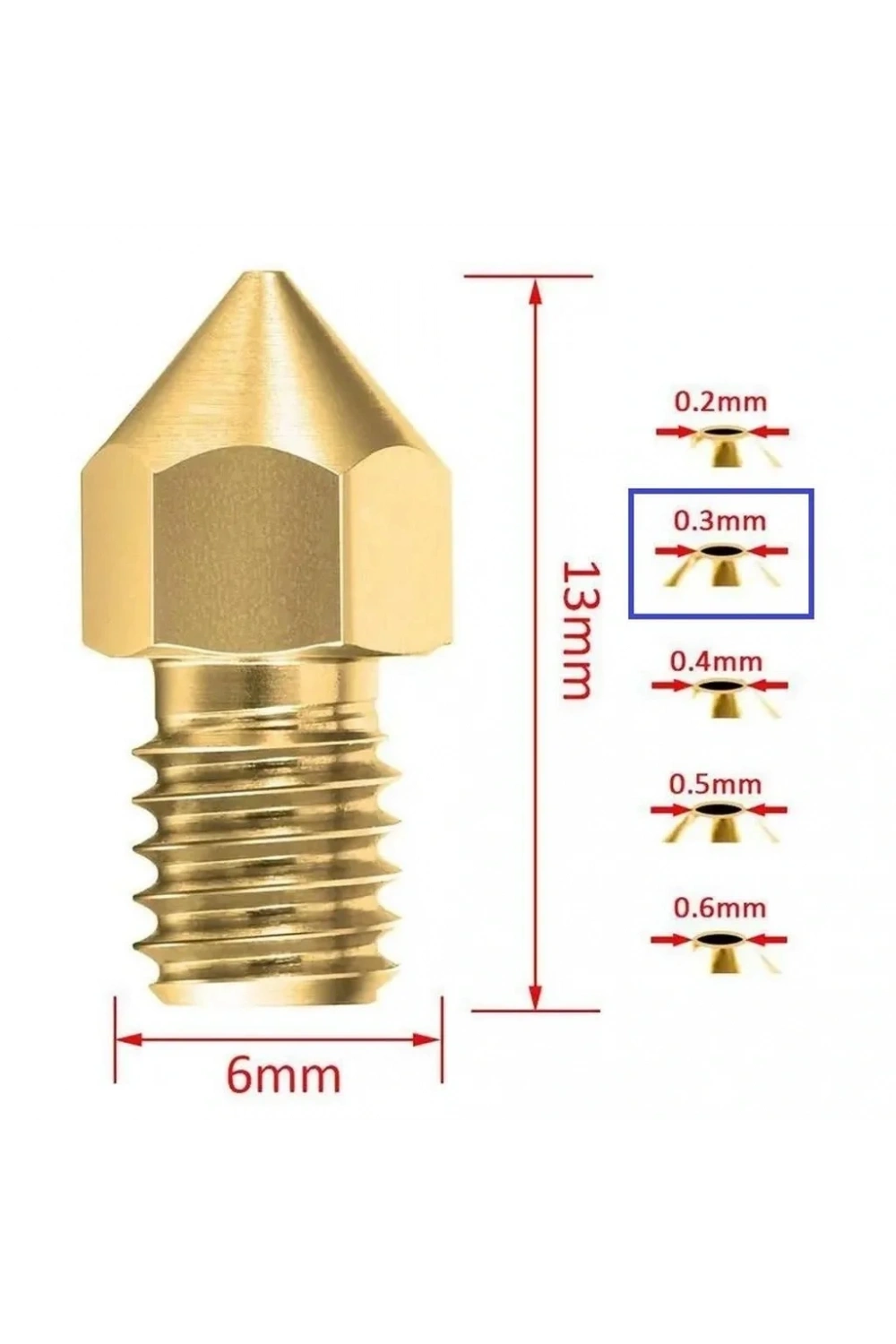 3D Yazıcı-Printer MK8 0.3mm Pirinç Nozzle
