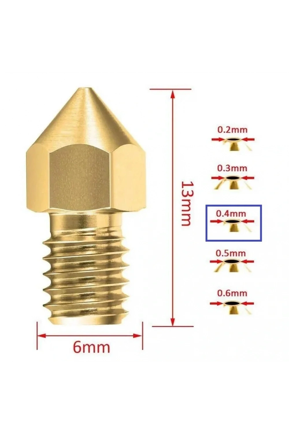 3D Yazıcı-Printer MK8 0.4mm Pirinç Nozzle