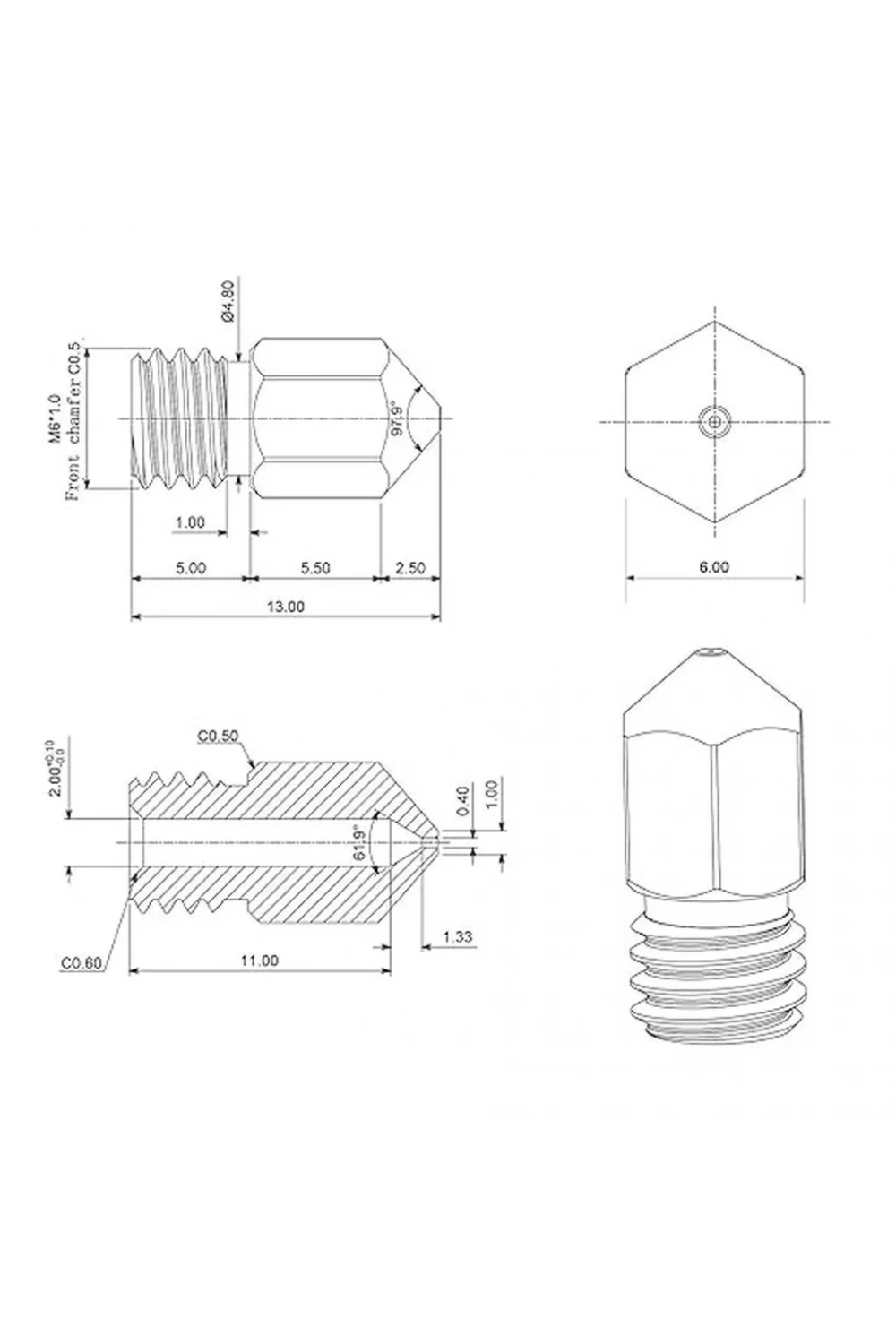 3D Yazıcı-Printer MK8 0.4mm Pirinç Nozzle