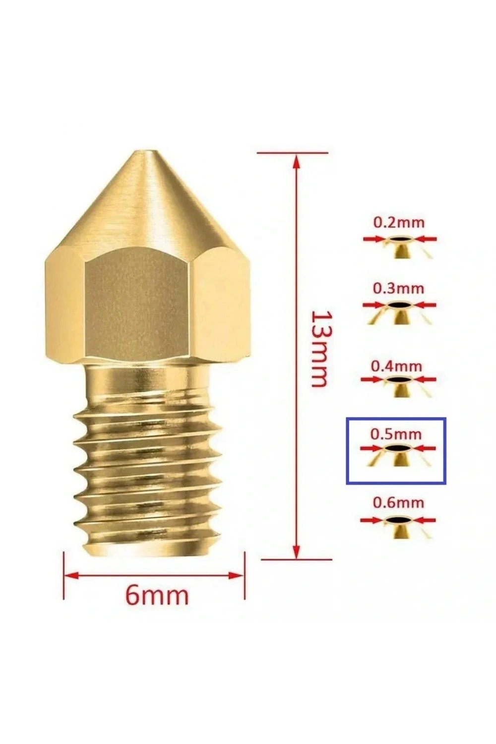 3D Yazıcı-Printer MK8 0.5mm Pirinç Nozzle