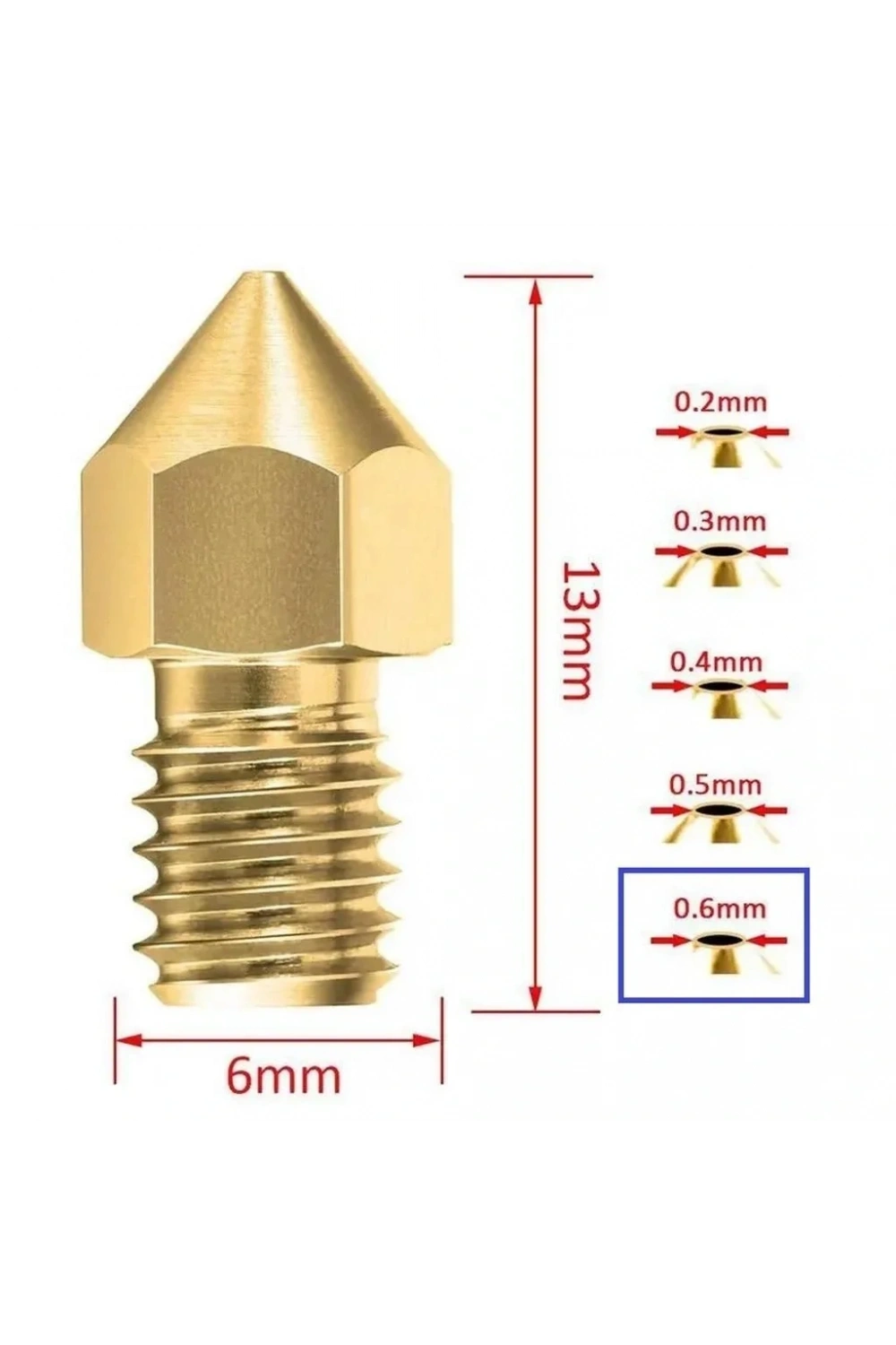 3D Yazıcı-Printer MK8 0.6mm Pirinç Nozzle