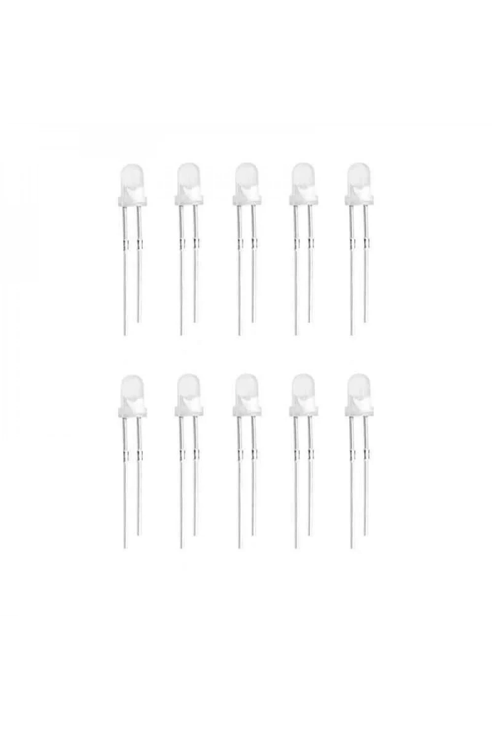 3mm Beyaz Led Paketi Kısa Bacak - 10 Adet