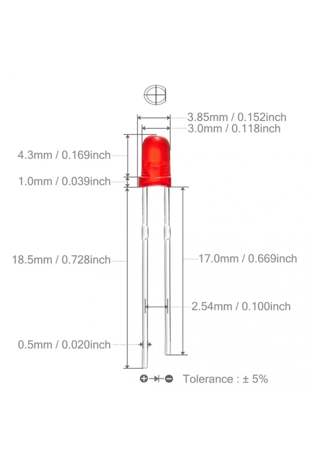 3mm Led Kırmızı Diyot Diffused 1 Adet