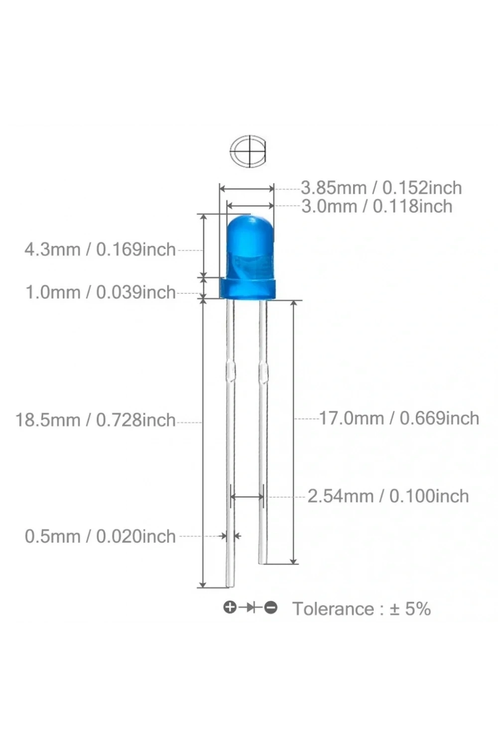 3mm Led Mavi Diyot Diffused 1 Adet