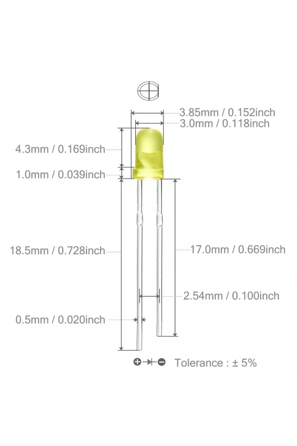 3mm Led Sarı Diyot Diffused 1 Adet