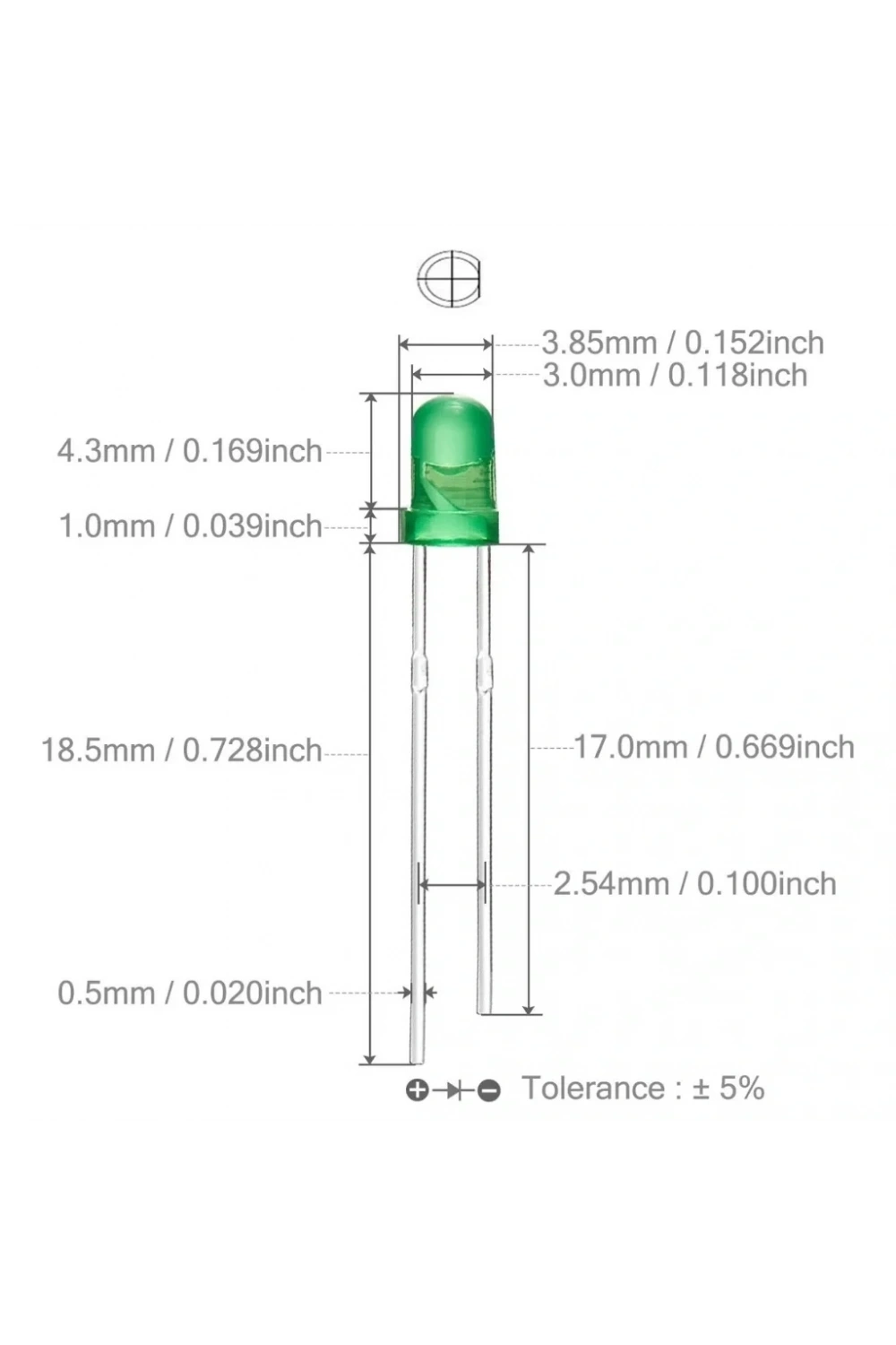 3mm Led Yeşil Diyot Diffused 1 Adet