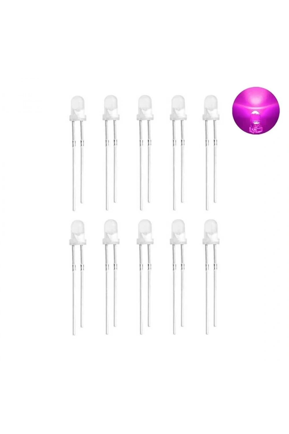 3mm Şeffaf Pembe Led Paketi - 10 Adet