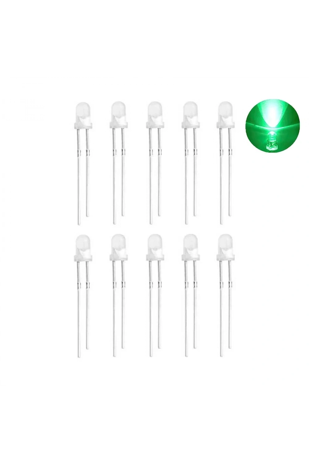 3mm Şeffaf Yeşil Led Paketi - 10 Adet