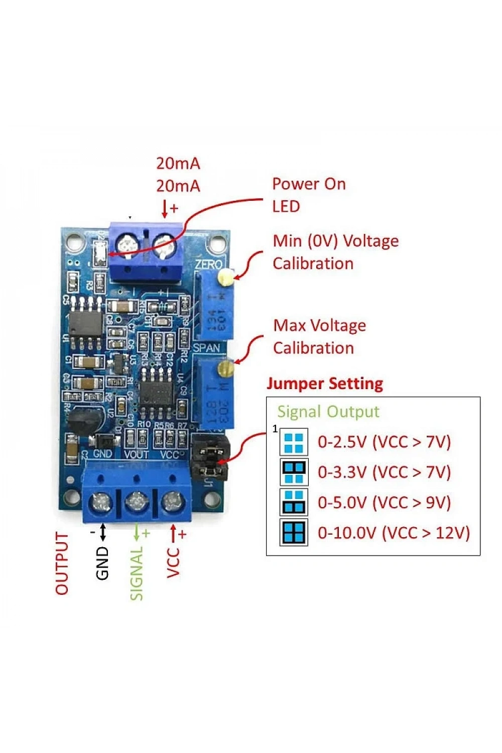 4-20mA to 0-3.3V / 5V / 10V Akım-Voltaj Sinyal Çevirici Modül