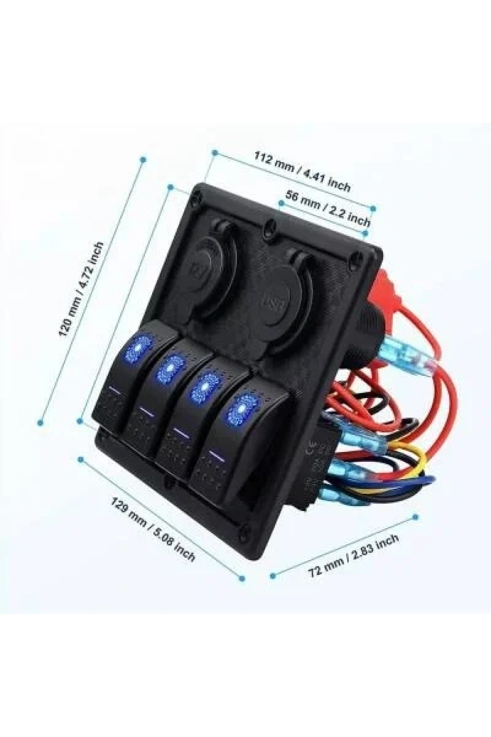 4lü ON-OFF Işıklı Anahtar Switch Panel 2x5V USB ve Çakmaklık Çıkışlı