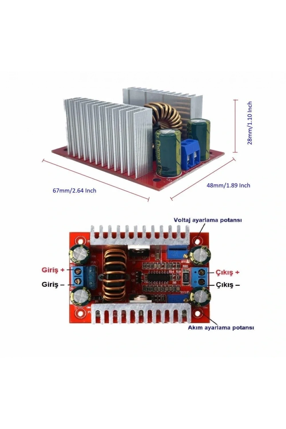 400W 15A 10-60V DC-DC Step-Up Voltaj Yükseltici Boost Modülü