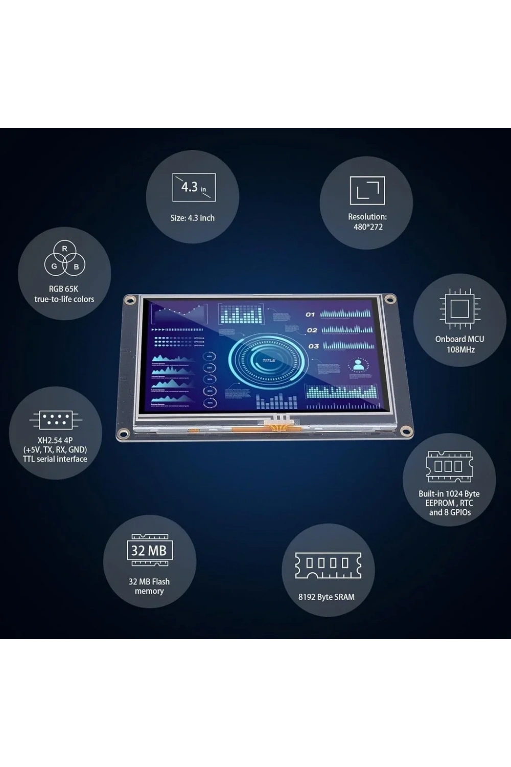 4.3 Inch Nextion 32 MB Dahili Hafıza NX4827K043