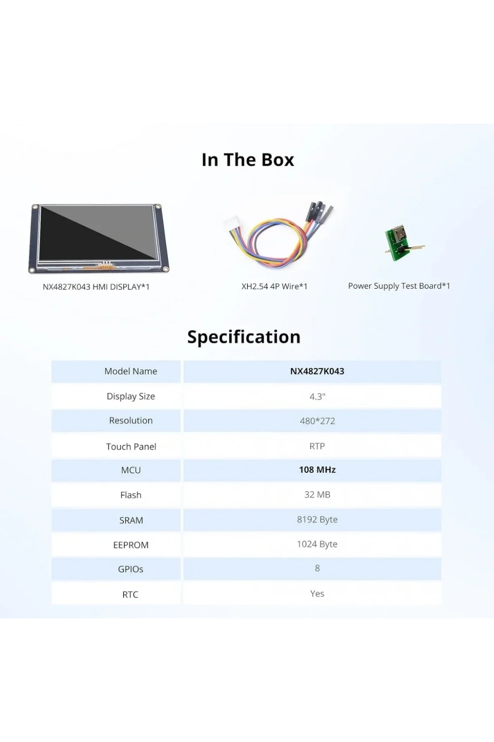 4.3 Inch Nextion 32 MB Dahili Hafıza NX4827K043