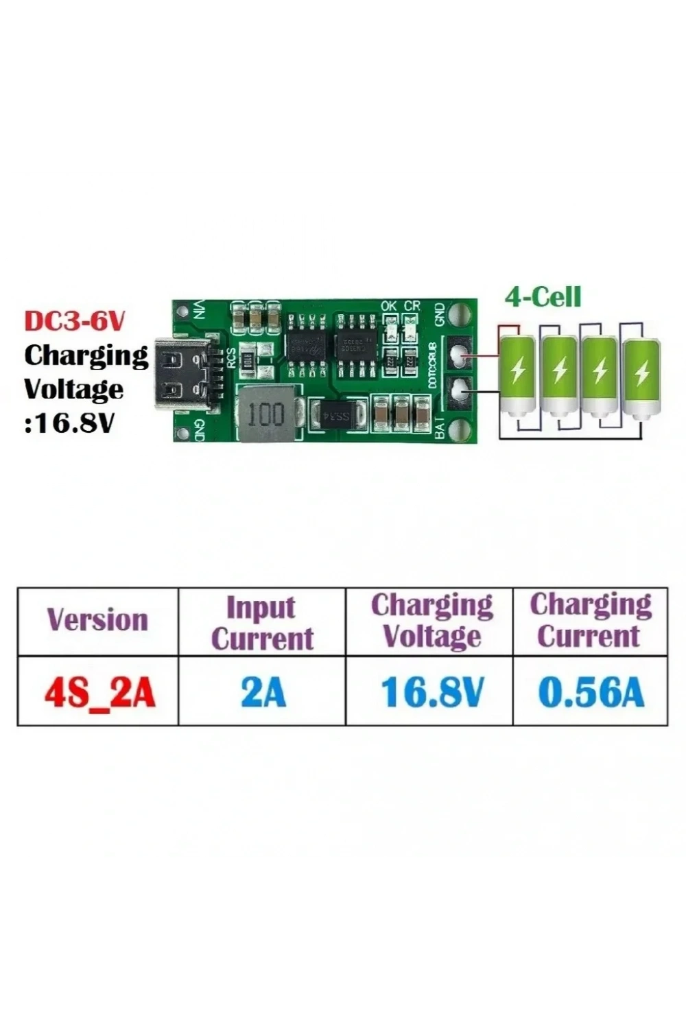 4S 2A Type-C Şarj Modülü Çok Hücreli 18650 Lityum Pil Şarj Devresi 16.8V