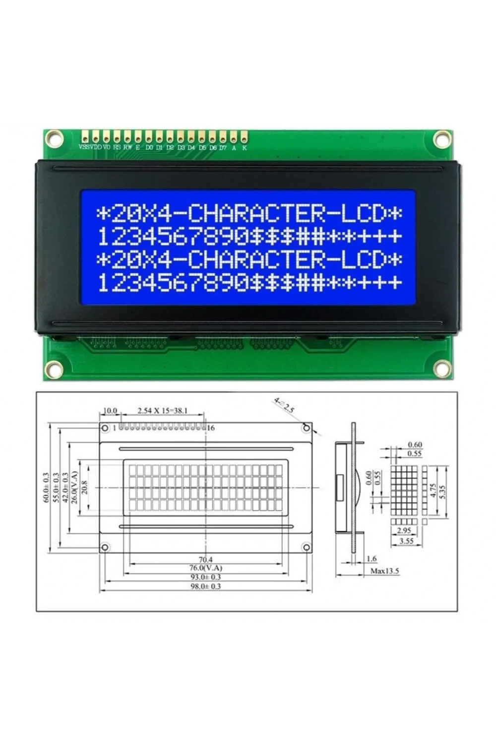 4x20 Mavi LCD Ekran I2C Bağlantılı 20x4 Display Blue