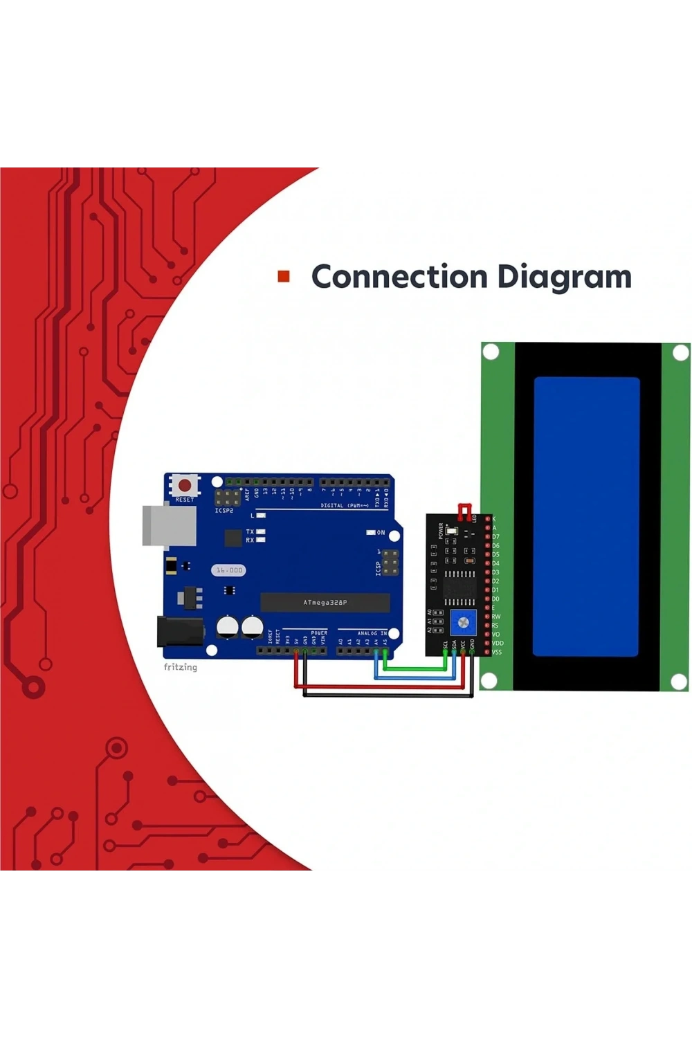 4x20 Mavi LCD Ekran I2C Bağlantılı 20x4 Display Blue