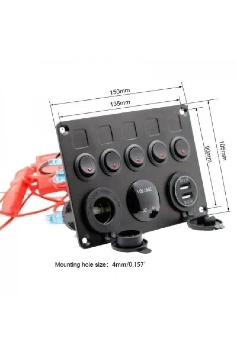 5li ON-OFF Kırmızı Nokta Işıklı Anahtar Switch Panel 2x5V USB Çakmaklık ve Voltaj Göstergeli
