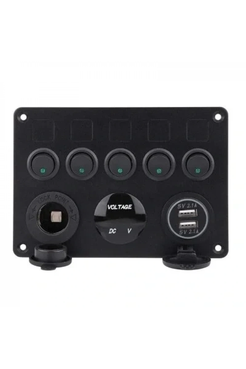 5li ON-OFF Yeşil Nokta Işıklı Anahtar Switch Panel 2x5V USB Çakmaklık ve Voltaj Göstergeli