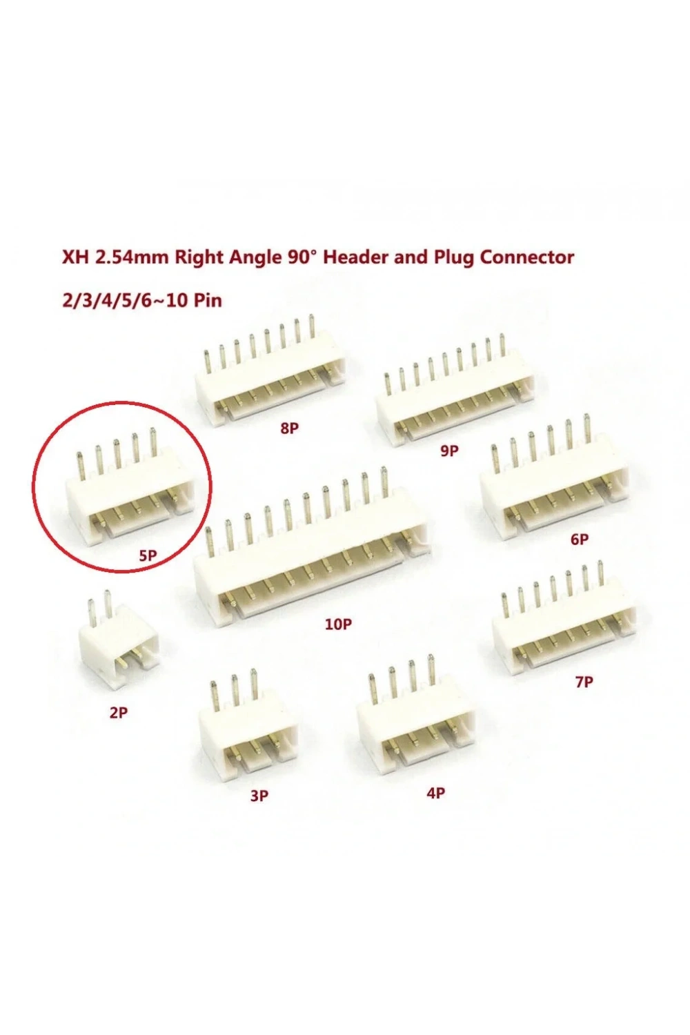 5 Pin JST-XH 2.54 Tunik Konnektör Erkek Eğik 90°