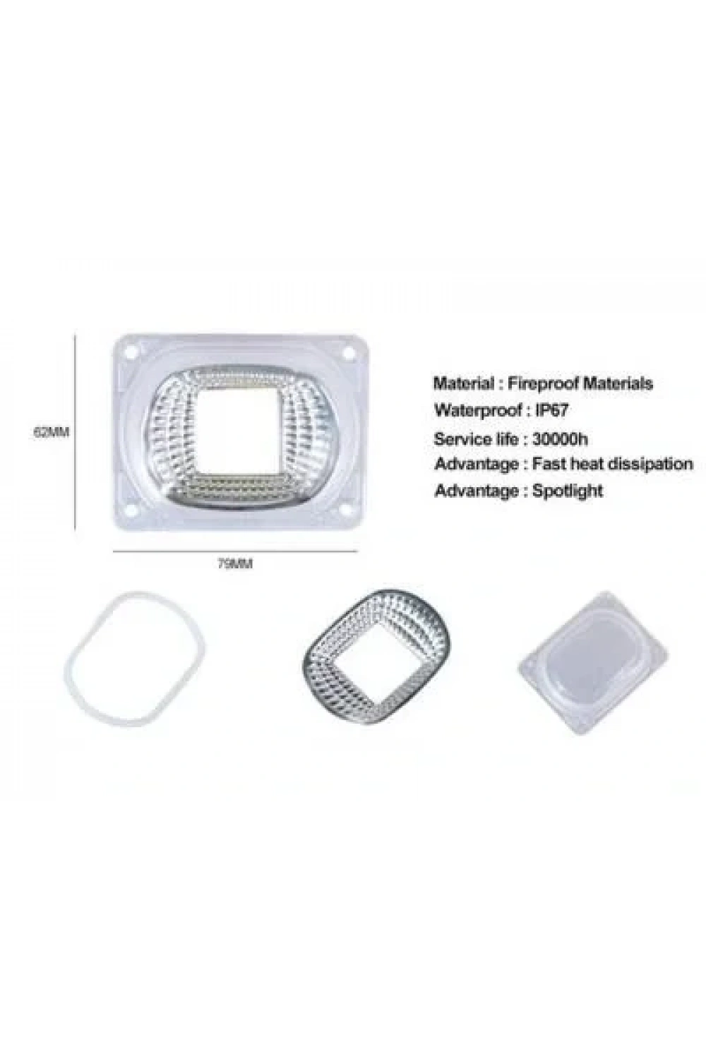 50W Cob Led için Lens + Reflektör + Sızdırmaz Silikon Halka