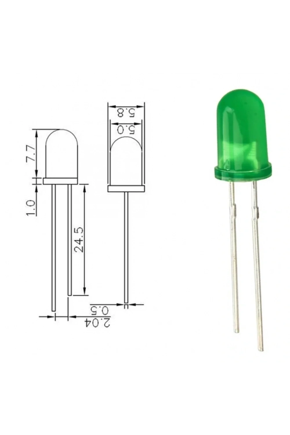 5mm Led Yeşil Diyot Diffused 1 Adet