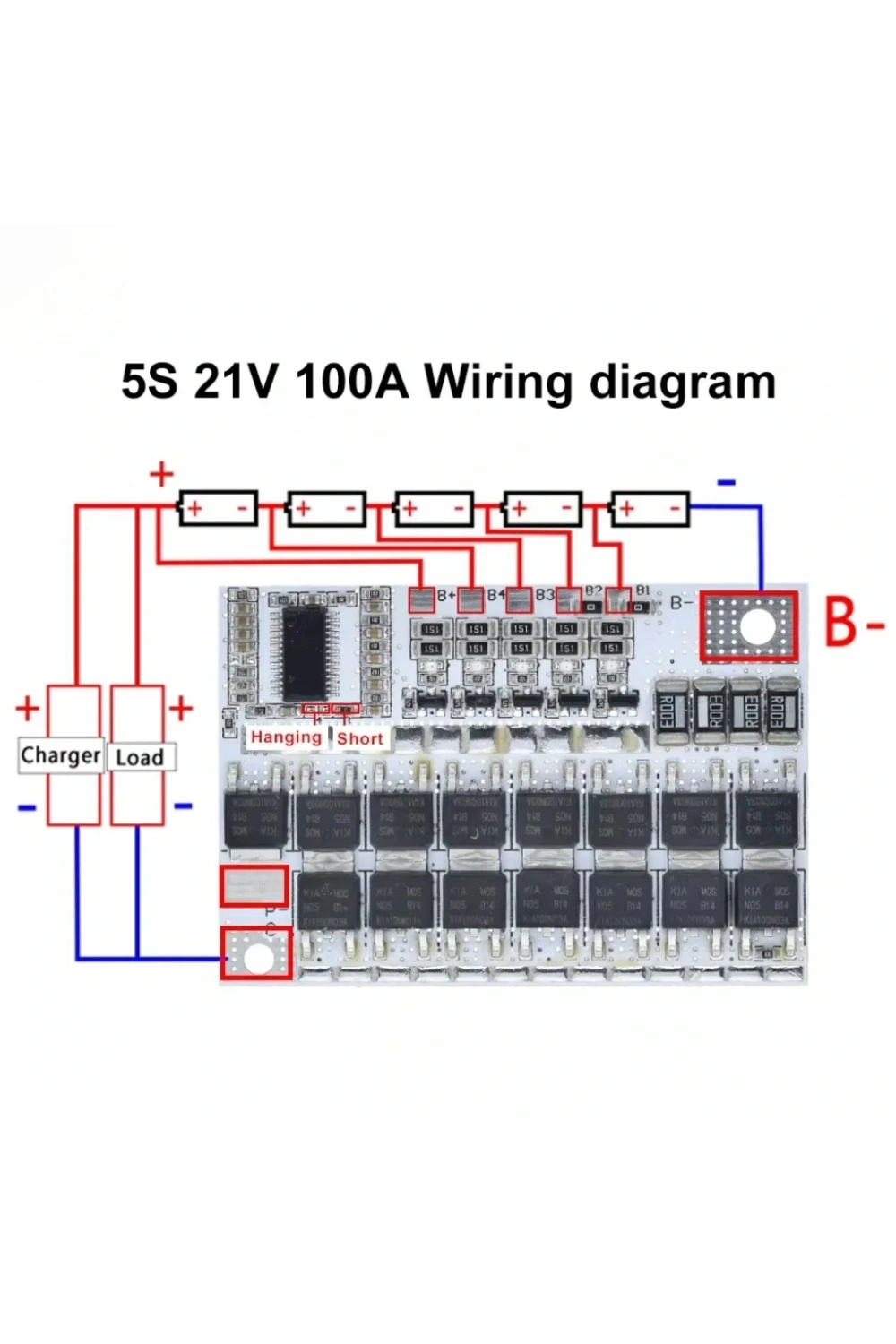 5S 100A LiFePO4 Balanslı BMS Beyaz PCB