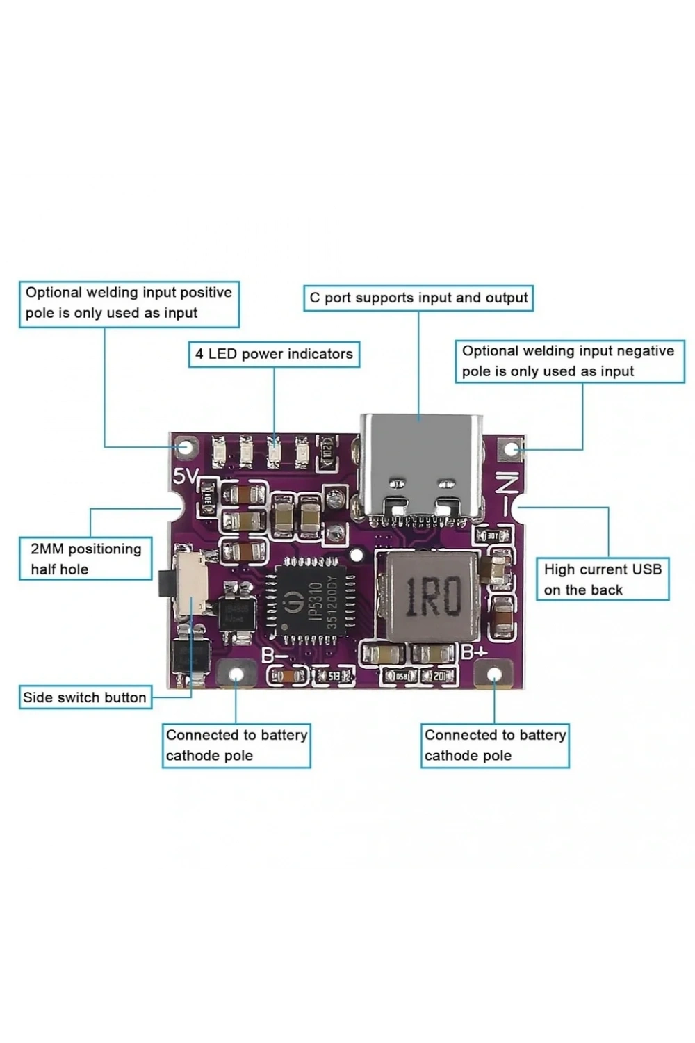 5V 3.1A Type-C 18650 LiPo Li-ion Pil Şarj Devresi