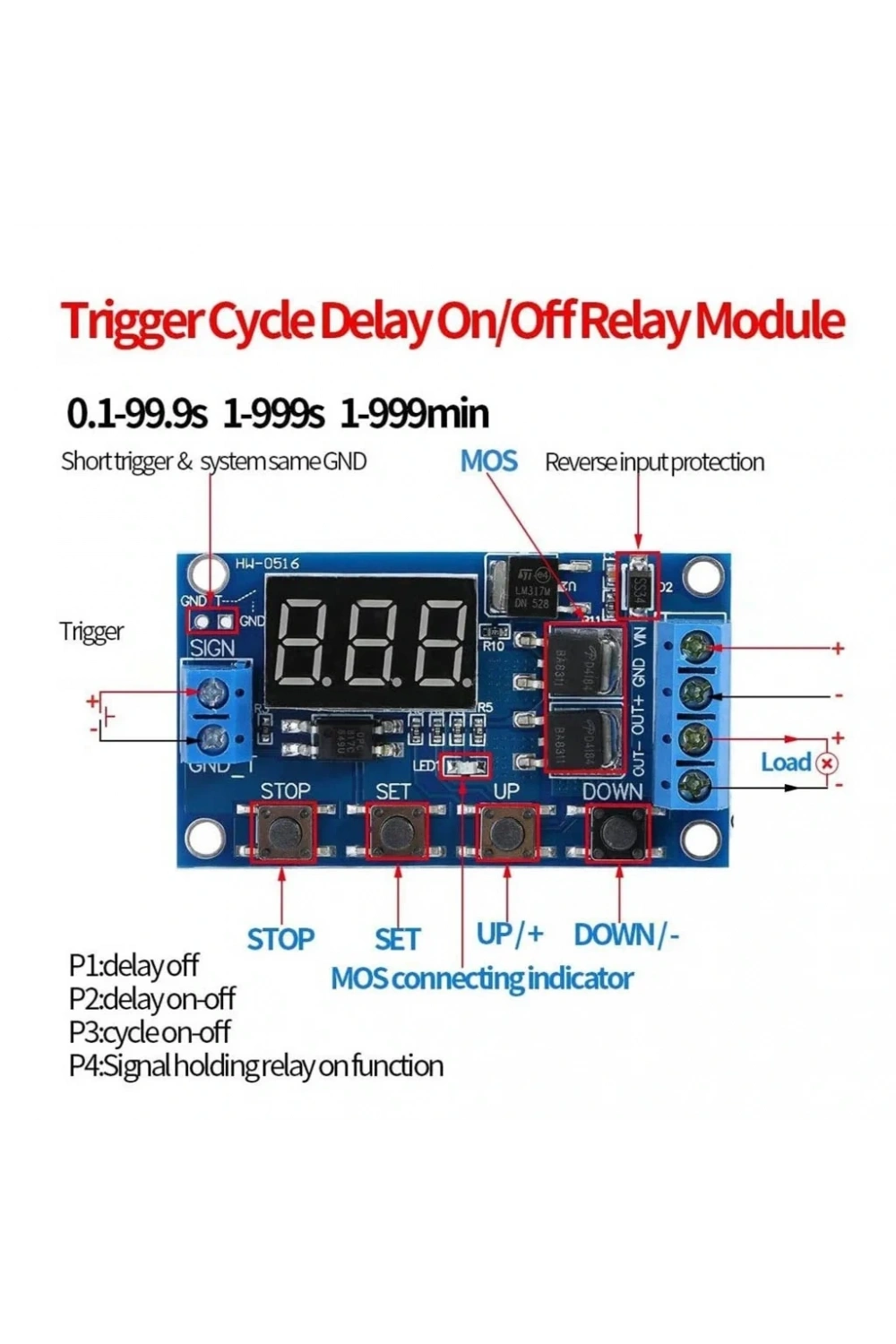 6-30V Zaman Ayarlı Mosfetli Modül