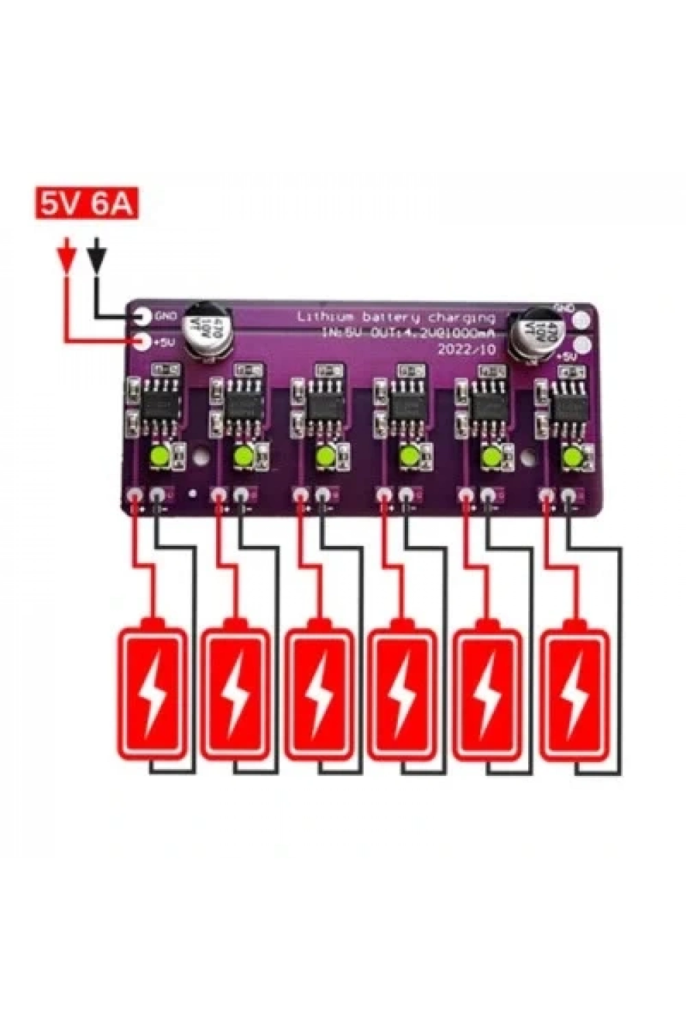 6-Kanal Bağımsız 4.2V 18650 Pil Şarj Devresi