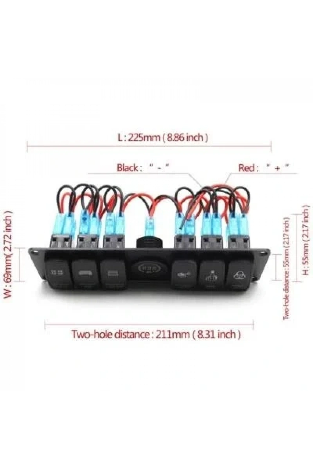 6lı ON-OFF Işıklı Anahtar Switch Panel 12V-24V Voltaj Göstergeli